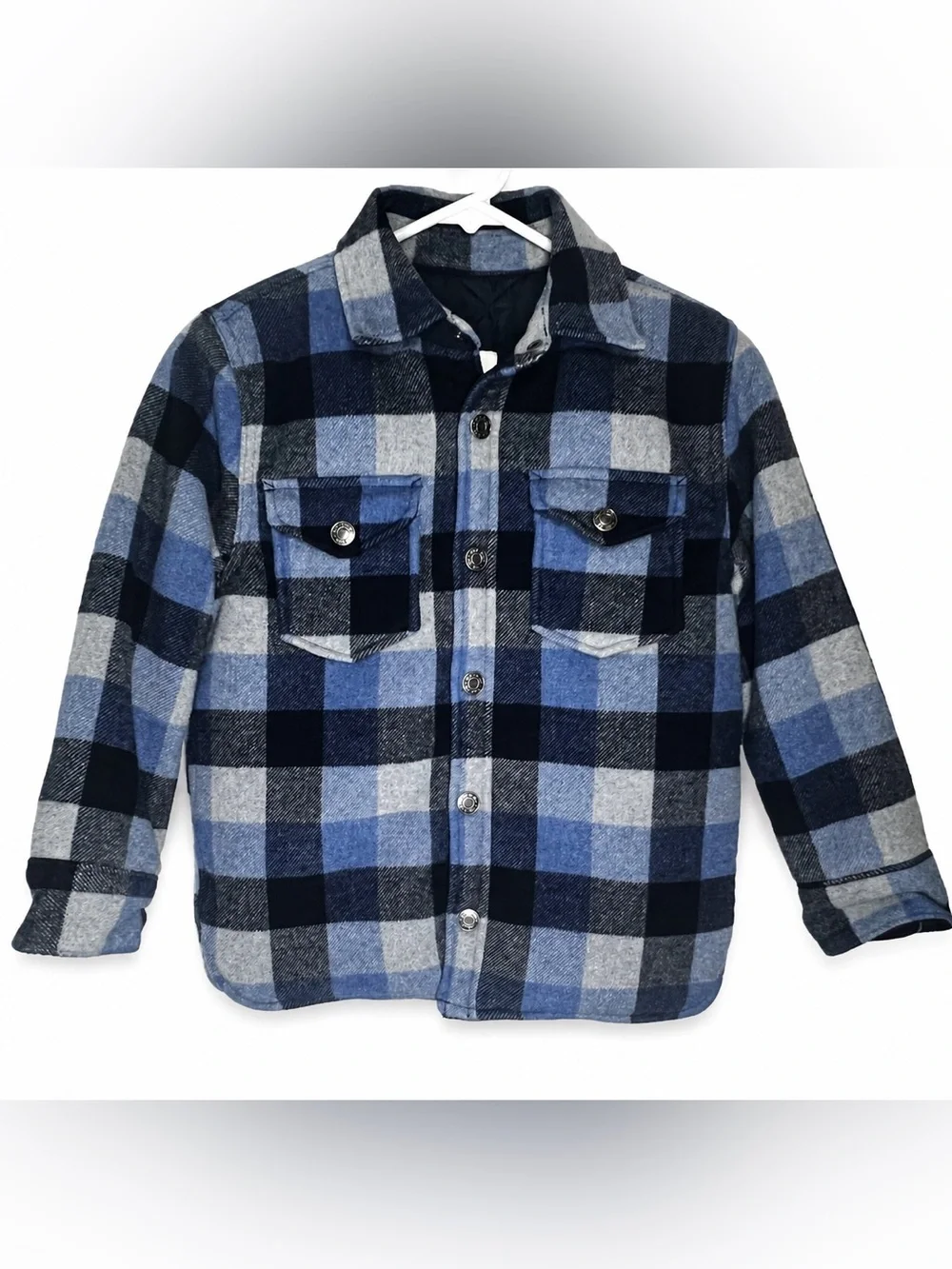 GAP Boys Blue Buffalo Plaid Quilted Shacket Jacket Size M 8